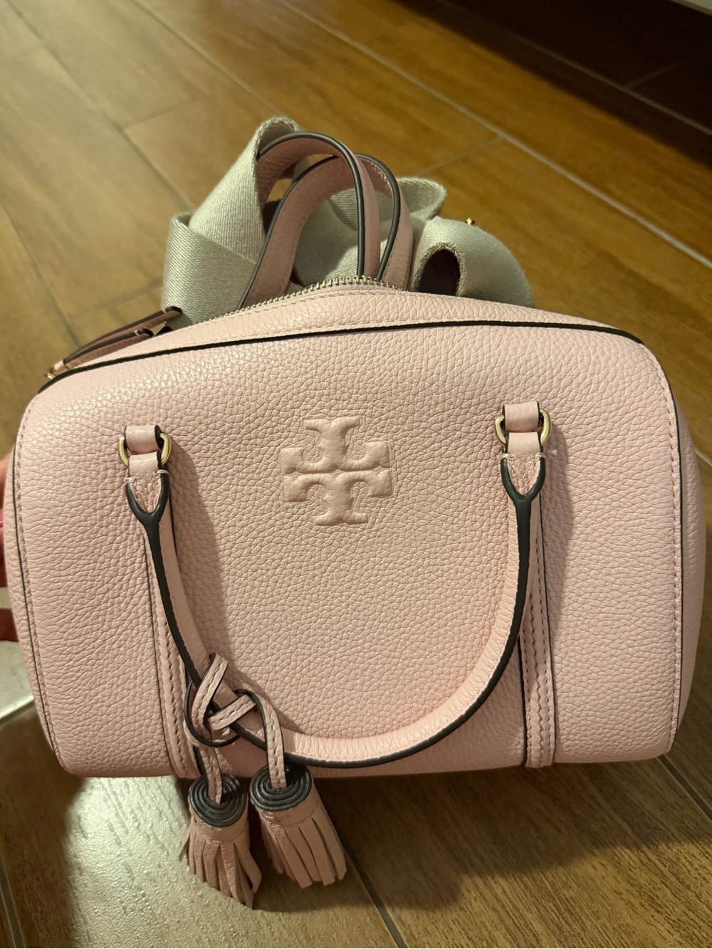 Tory Burch Large Thea Satchel Blush Pink Pebbled Leather Crossbody